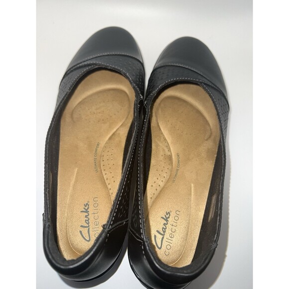 Clarks Cora Iris Loafer womens US 9 Wide Black Leather Slip On 1 inch heel New - Picture 8 of 13